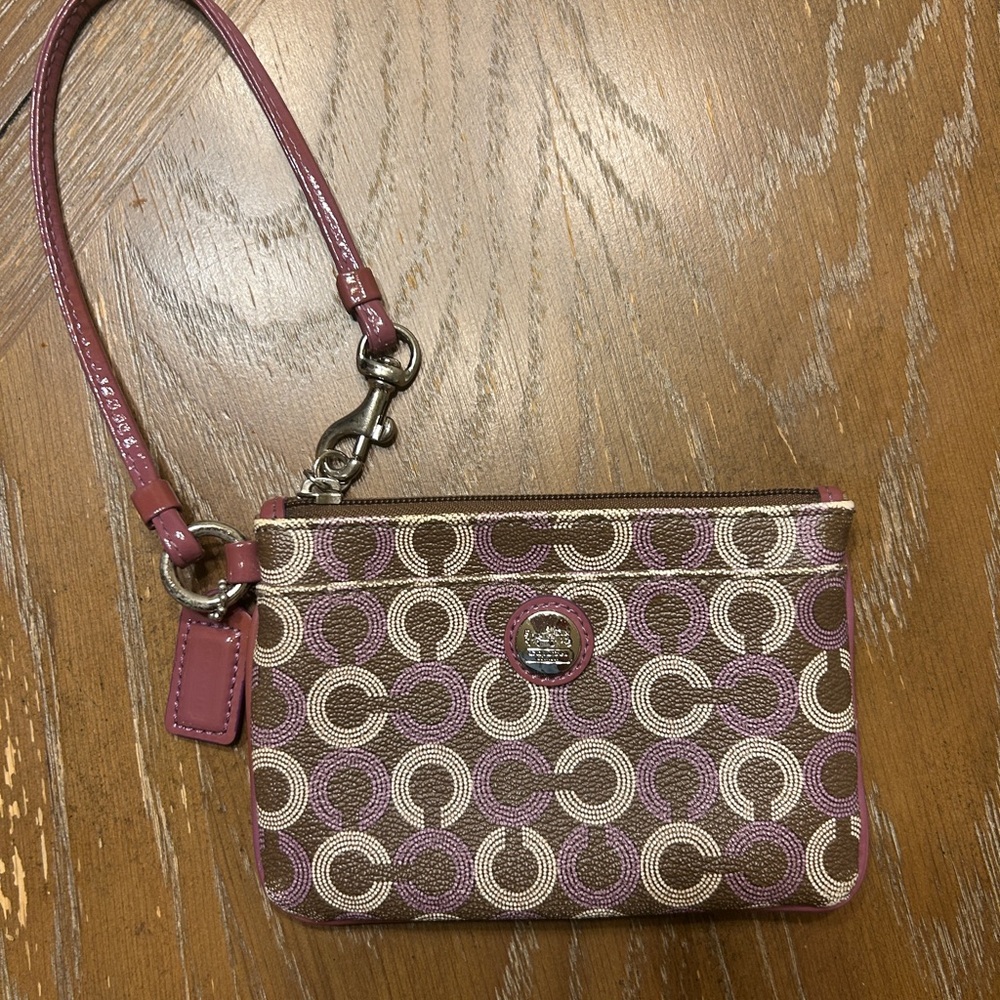 Coach Y2K Legacy Op Art Purple and Cream Signature Wristlet